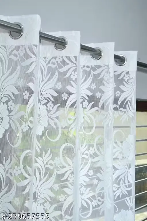 Honger Polyester Beautiful Flower White Net Curtains Pack of 1 Pecs Curtain